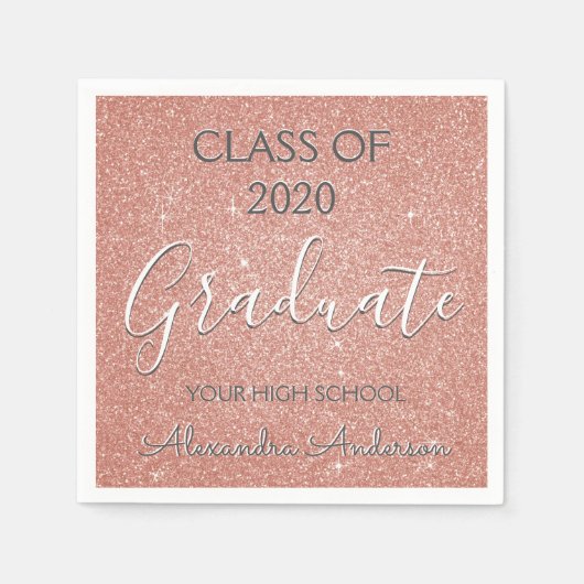 2019年クラスバラ金ゴールド-赤面ピンクグリッター スタンダードカクテルナプキン (正面)