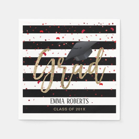 2019年クラスモダン卒業ストライプ スタンダードカクテルナプキン (正面)