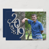 2019年クラス写真卒業ブルーシルバー 招待状 (正面/裏面)