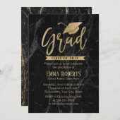 2019年クラス卒業パーティーブラック&金ゴールド大理石 招待状 (正面/裏面)