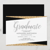 2019年クラス | フェイク金ゴールドグリッター 招待状 (正面/裏面)