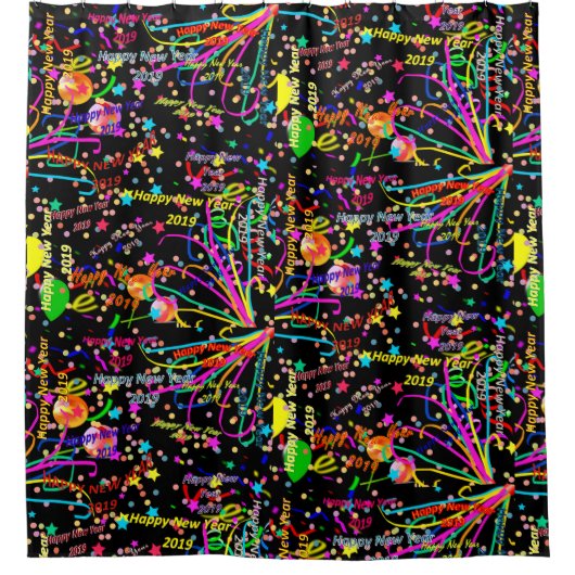 2019年シャワーカーテンハッピーニューイヤー シャワーカーテン (正面)