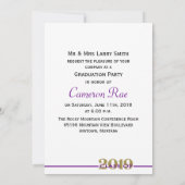 2019年パープル&金ゴールド卒業パーティー 招待状 (裏面)