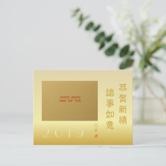 2019年中国のの豚の家族の新年写真7時間365日 シーズンポストカード (スタンド正面)