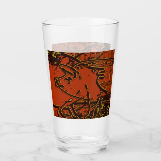 2019年中国の初の豚 – 赤と金ゴールド タンブラーグラス (裏面)