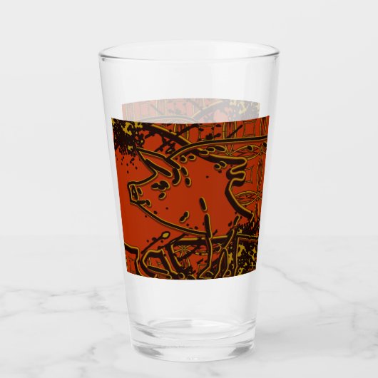 2019年中国の初の豚 – 赤と金ゴールド タンブラーグラス (正面)