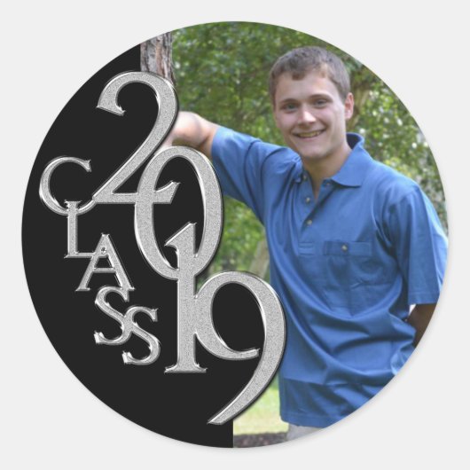 2019年卒業クラス黒銀写真 ラウンドシール (正面)