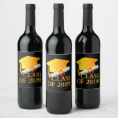 2019年卒業クラス！キャップとディプロマスクロール ワインラベル (ボトル)