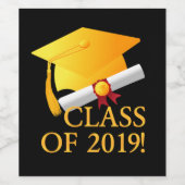 2019年卒業クラス！キャップとディプロマスクロール ワインラベル (シングルラベル)