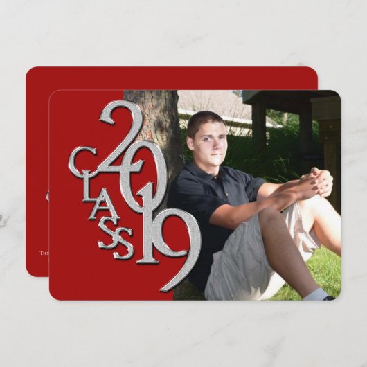 2019年度赤写真卒業招待状 招待状 (正面/裏面)