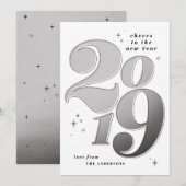 2019年新しい年に乾杯 太いシルバー シーズンカード (正面/裏面)