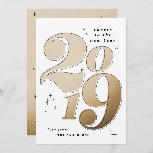 2019年新年のはっきりした金ゴールド シーズンカード (正面/裏面)