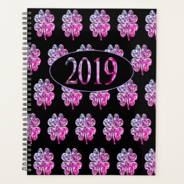 2019年新年ピンク紫4枚クローバーブラック プランナー手帳