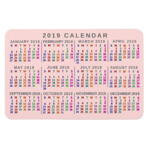 2019年月例カレンダー赤面ピンクカラフル マグネット