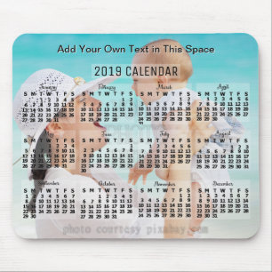 2019年月別カレンダー黒追加フォト文字 マウスパッド