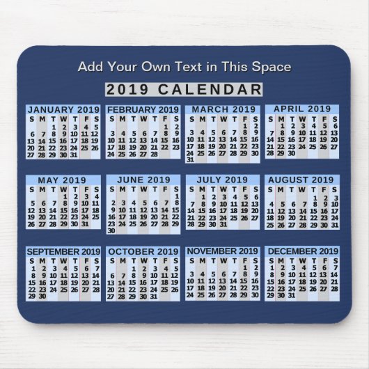 2019年月次カレンダー簡単読から業務 マウスパッド (正面)
