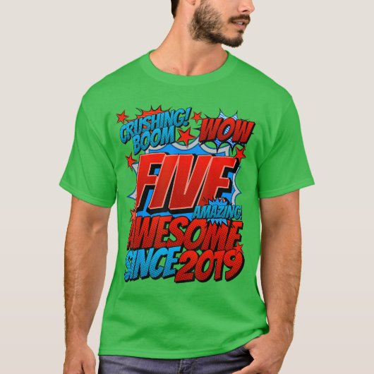 2019年生まれの5歳 お誕生日おめでとう コミックスタイル Tシャツ (正面)