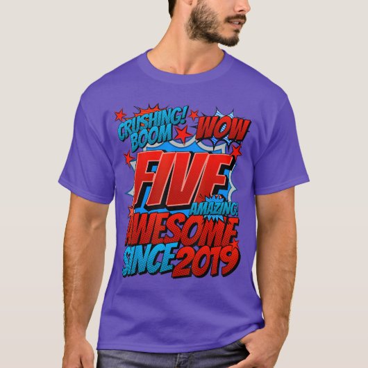 2019年生まれの5歳 お誕生日おめでとう コミック風 Tシャツ (正面)