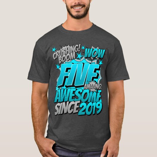 2019年生まれの5歳 お誕生日おめでとう コミック風 Tシャツ (正面)