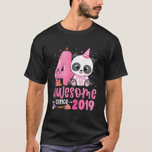 2019年生まれパンダ4歳の誕生日おめでとう Tシャツ (正面)