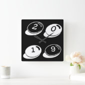 2019年白黒タイポグラフィ年または文字 スクエア壁時計 (ホーム)