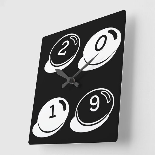 2019年白黒タイポグラフィ年または文字 スクエア壁時計 (傾斜)