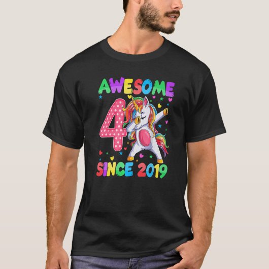 2019素晴らし年からダビング・ユニコーン4歳の誕生日4 Tシャツ (正面)