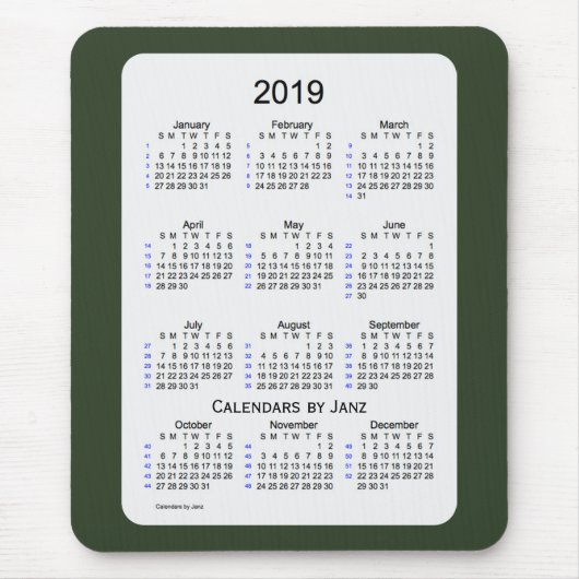 2019緑の煙Janz著52週のカレンダー マウスパッド (正面)