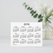 2019 年のミニ カレンダー（祝日付き） シーズンポストカード (スタンド正面)