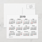2019 年の休日付きミニカレンダー シーズンポストカード (正面/裏面)