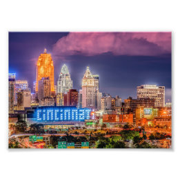 2019 Cincinnati Ohio Night Skyline – 写真プリント フォトプリント
