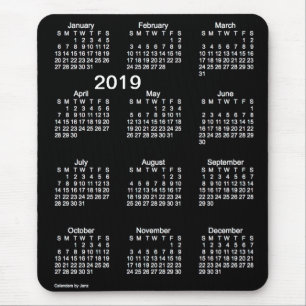 2019 Janz著ネオン白い大活字のカレンダー マウスパッド