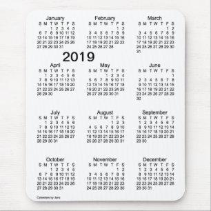 2019 Janz著白黒大活字のカレンダー マウスパッド