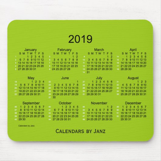 2019 Janz著Yellowgreen 52週のカレンダー マウスパッド (正面)