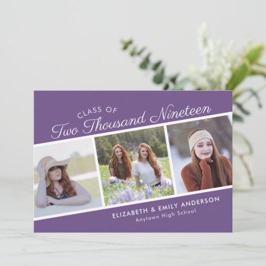 2019% pipe%のエレガントな原稿のクラス3つの写真の卒業 招待状 (スタンド正面)