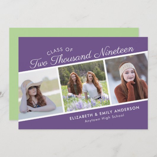 2019% pipe%のエレガントな原稿のクラス3つの写真の卒業 招待状 (正面/裏面)