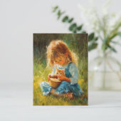 201.かわいい小さな女の子と彼女の子猫 ポストカード (スタンド正面)