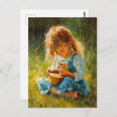 201.かわいい小さな女の子と彼女の子猫 ポストカード (正面/裏面)