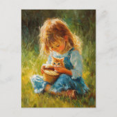 201.かわいい小さな女の子と彼女の子猫 ポストカード (正面)