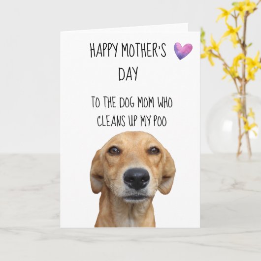 201.イヌから来た母の幸せおもしろいな日 カード (黄色い花)