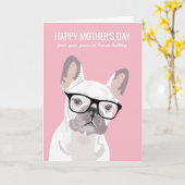 201.イヌから来た母の幸せな日 |ブルドフランスのッグ カード (黄色い花)