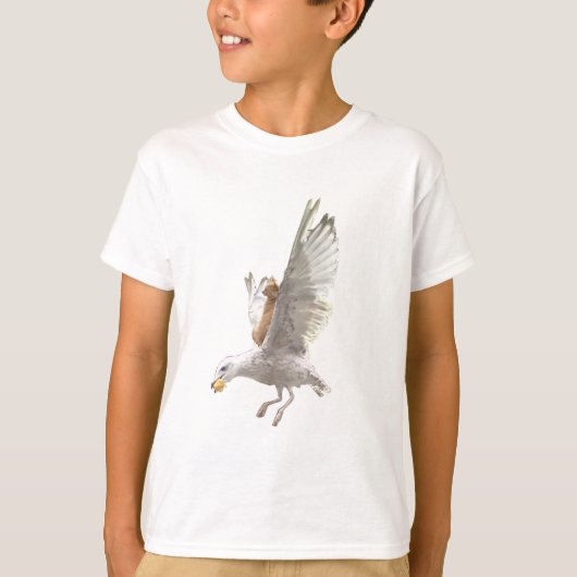 201.オレンジ色の猫とカモメ Tシャツ (正面)