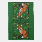 201.キツネとシャムロック キッチンタオル (縦)