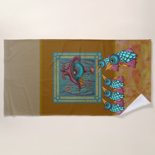 201.ギャラリーの鳥 ビーチタオル (正面)