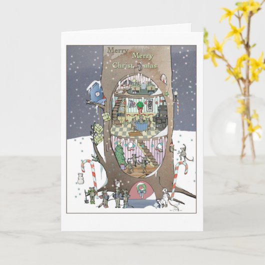 201.クリスマスのネズミの木 カード (黄色い花)