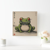 201.グリーン・カエル スクエア壁時計 (ホーム)