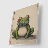 201.グリーン・カエル スクエア壁時計 (傾斜)