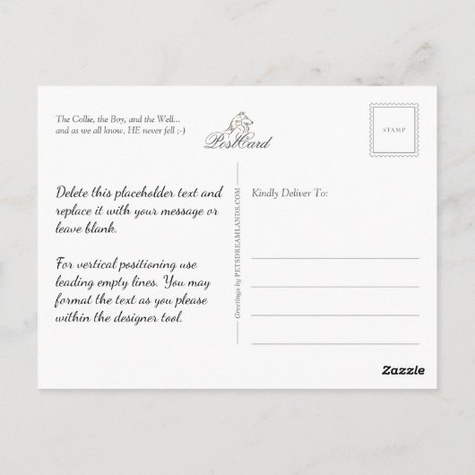 201.コリーと少年と井戸おもしろい- ポストカード (裏面)