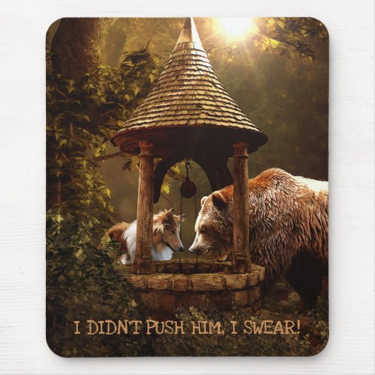 201.コリーと少年と井戸おもしろい- マウスパッド (正面)