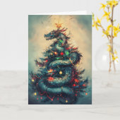 201.ドラゴンとクリスマスツリー カード (黄色い花)